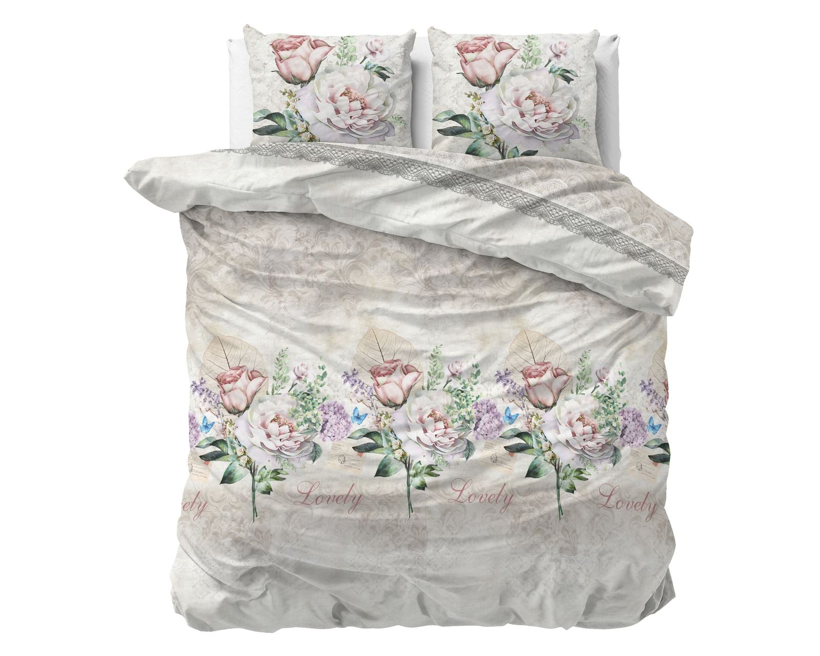 NordDream Elegance Lovely Flower Beige pussilakana 200x220 kaksipuolinen