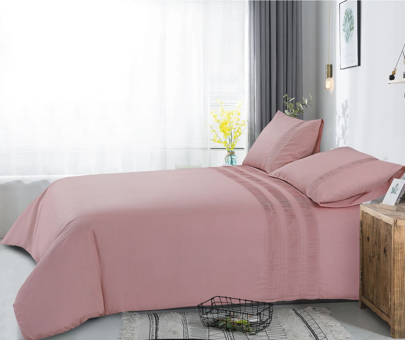 NordDream Classics Bali pussilakanasetti roosa 200x220 perkali