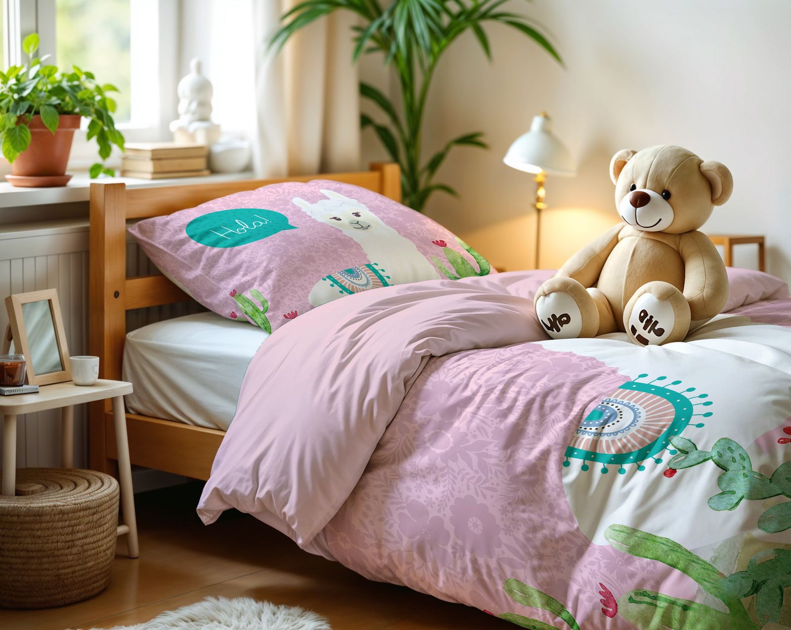 NordDream Kids Hola Lama pussilakana pinkki 140x200/220