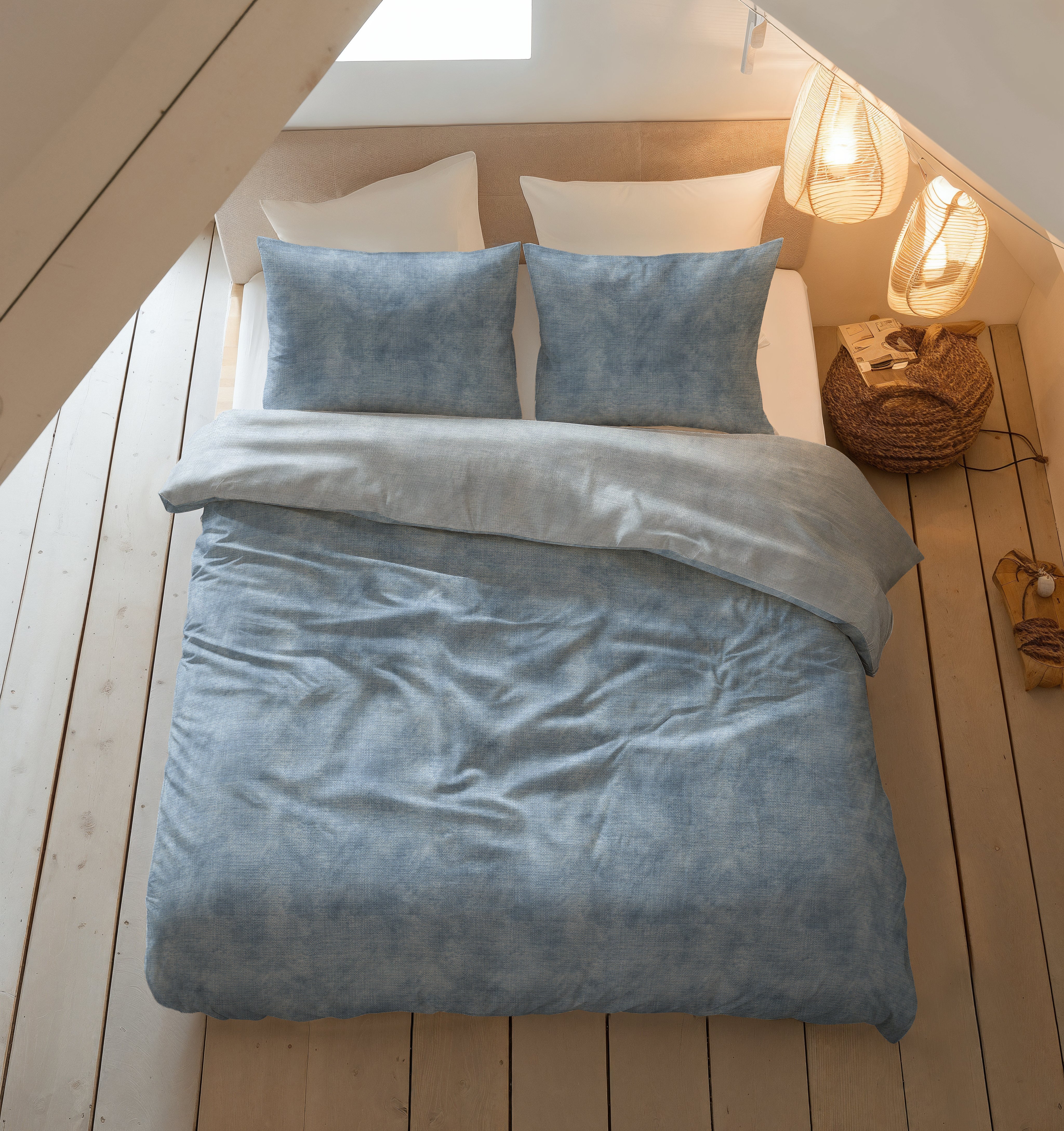 NordDream Flanel Washed Cotton pussilakana 200x200/220 sininen