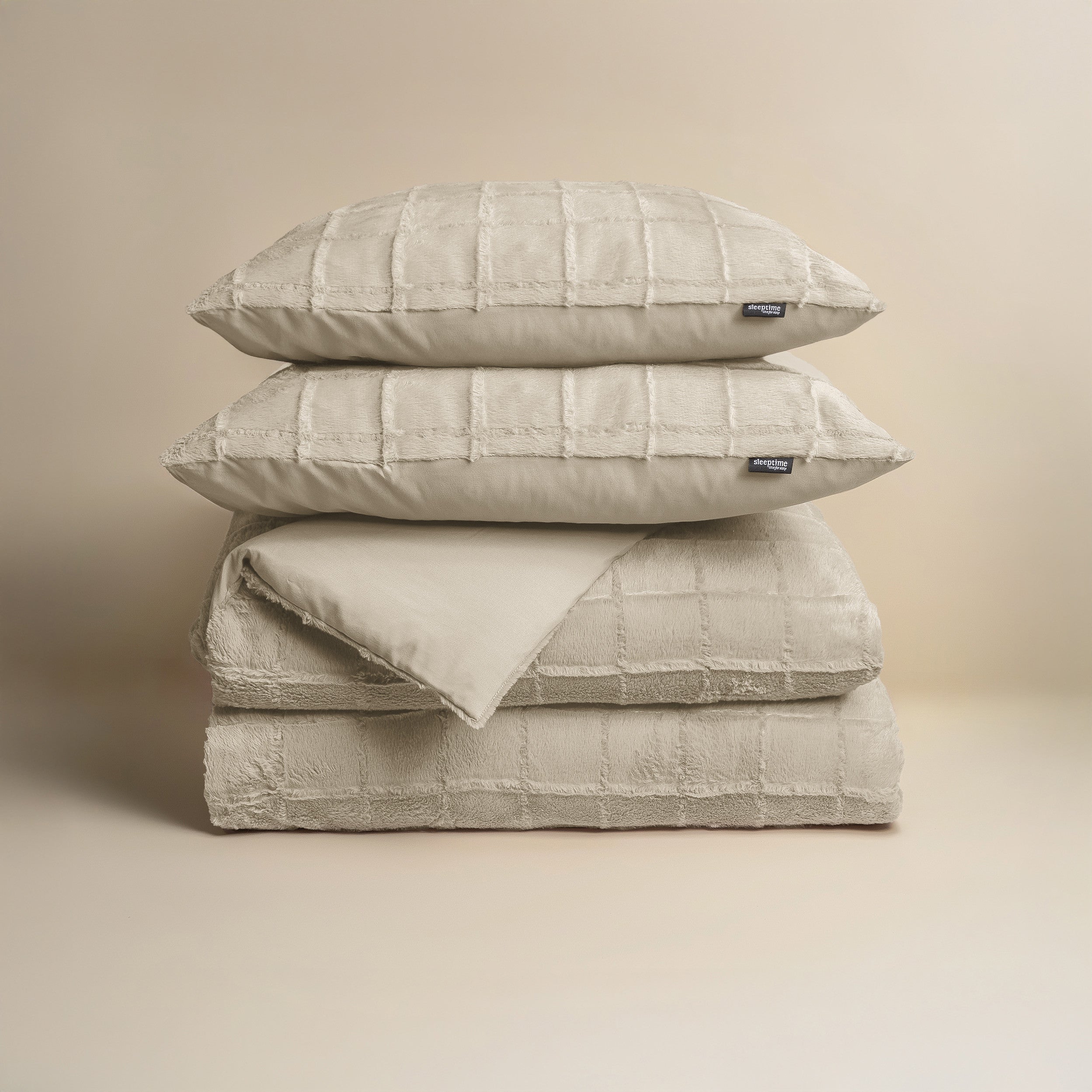 NordDream Teddy Faux Fur Check pussilakana beige 200x200/220cm