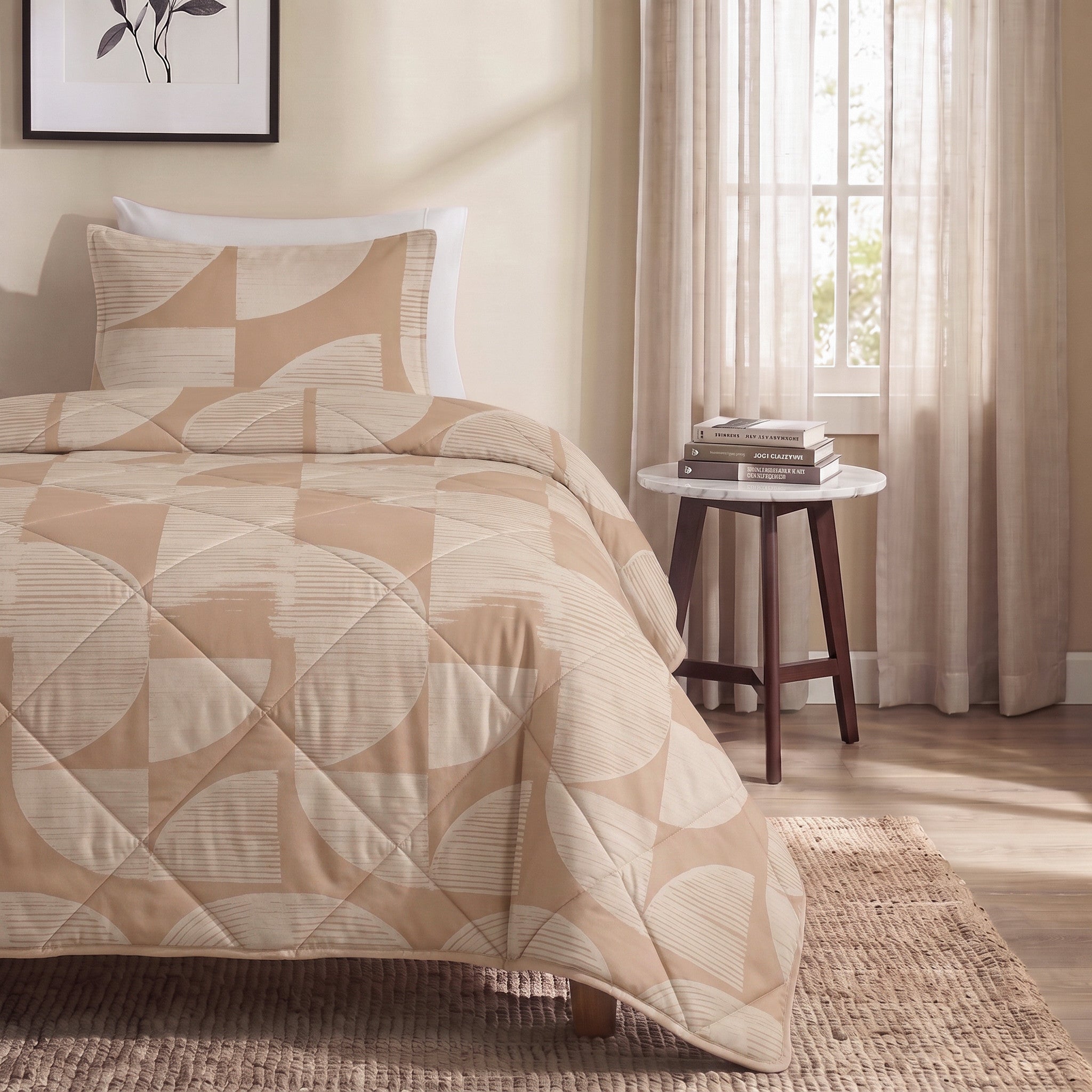 NordDream Lazy Modern Geo peitto 200x220 hiekka mikrokuitu