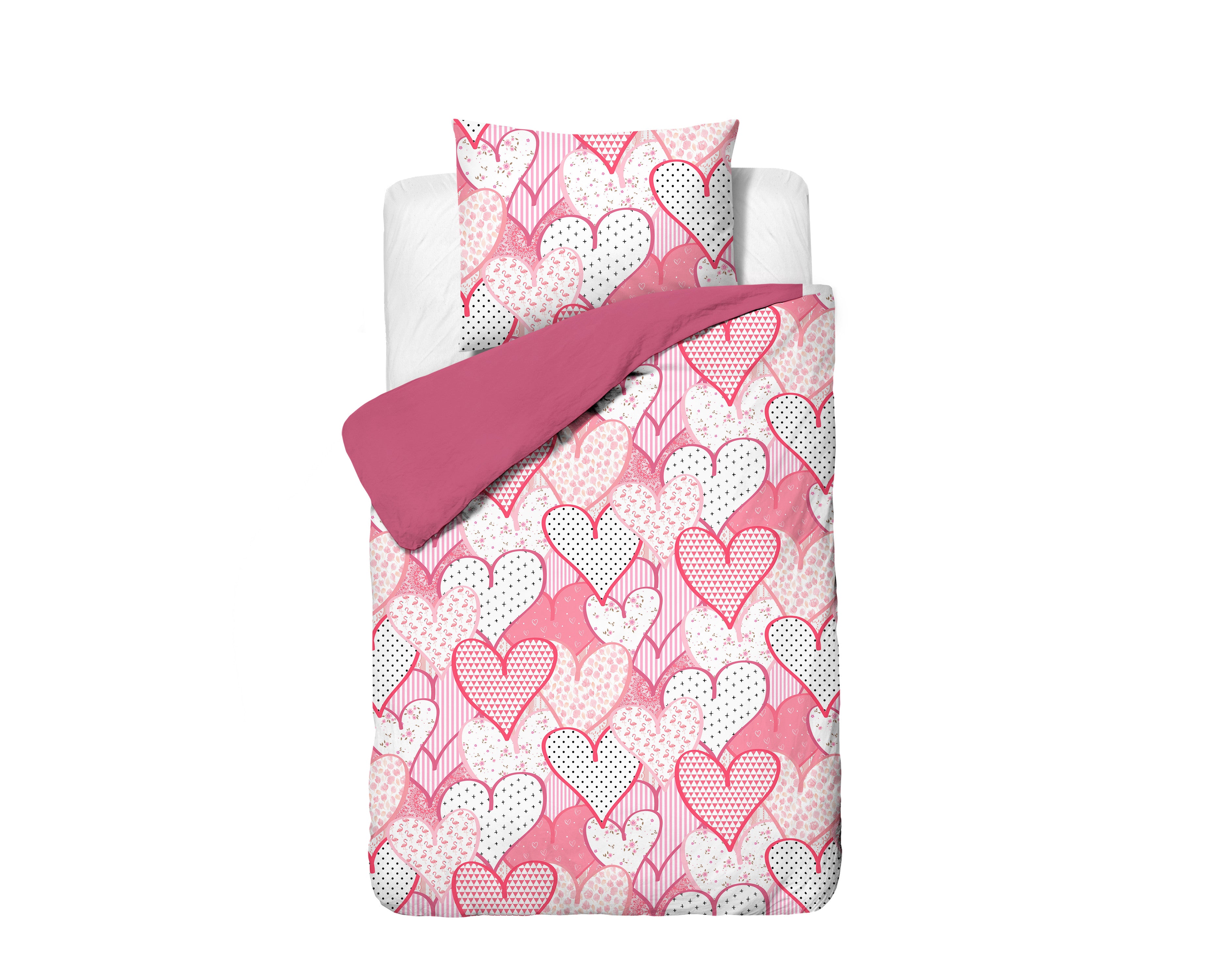 NordDream Kids Hearts Love pussilakanasetti 140x200/220 roosa
