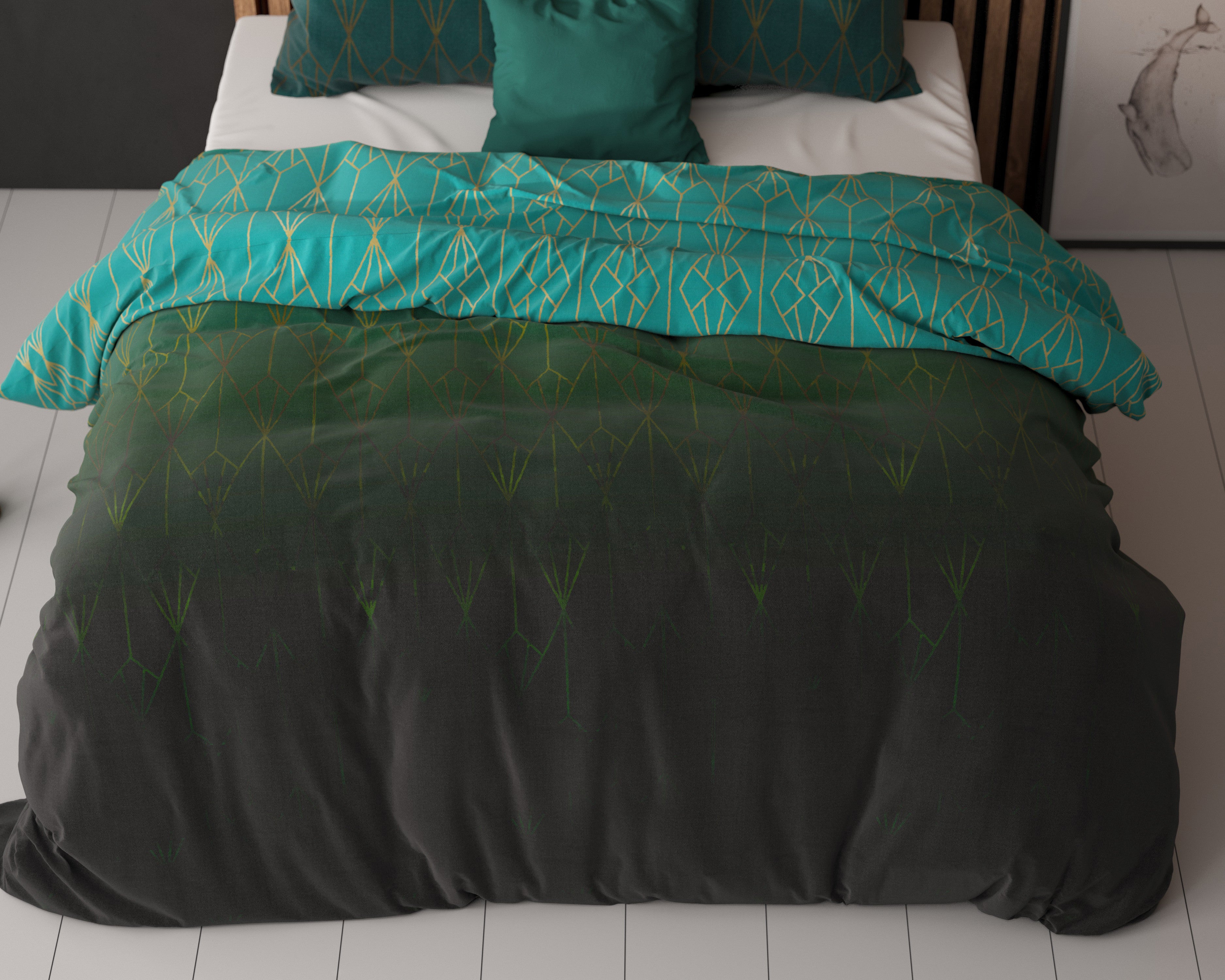 NordDream Elegance Bowen pussilakana vihreä 140x220 puuvilla
