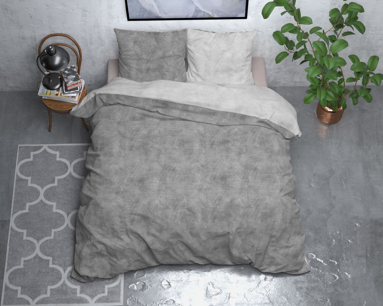 NordDream Flanel pussilakana Washed Cotton harmaa flanelli