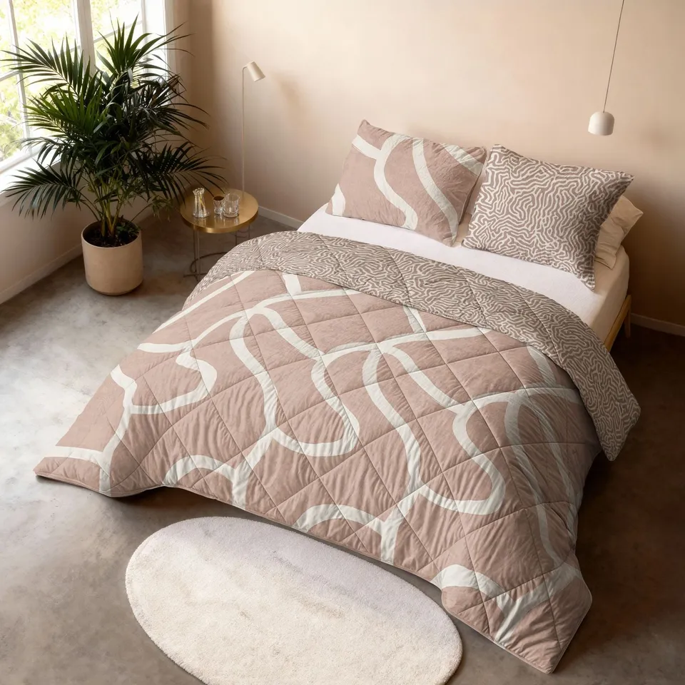 NordDream Lazy pussilakanaton peitto Shapes hiekka 240x220 cm